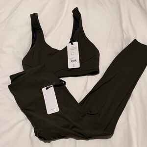 Varley Dark Olive Yoga Set  Bra + Leggings size M